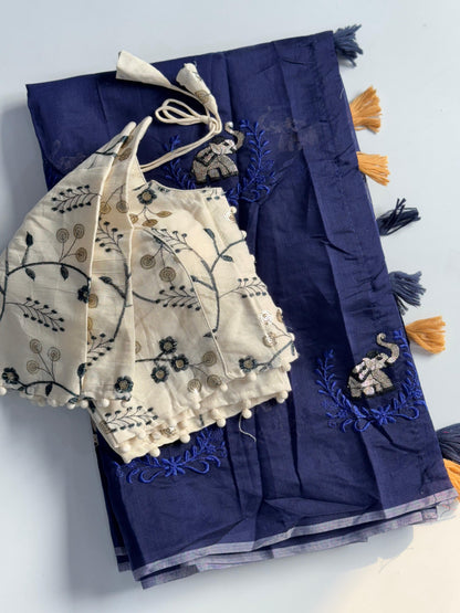 Graceful Elephant Design Chanderi Silk Saree