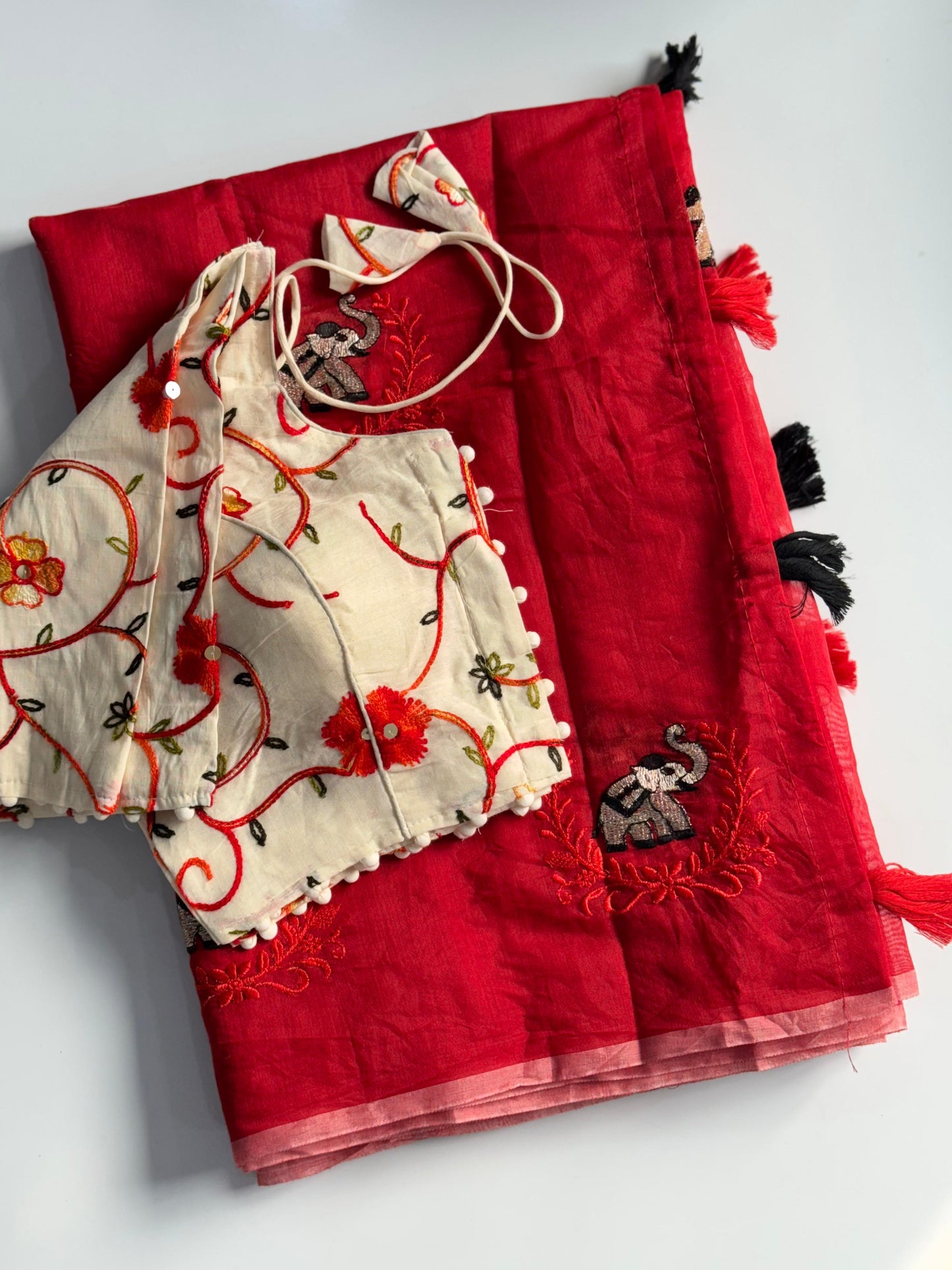 Graceful Elephant Design Chanderi Silk Saree