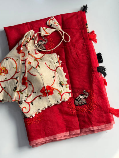 Graceful Elephant Design Chanderi Silk Saree