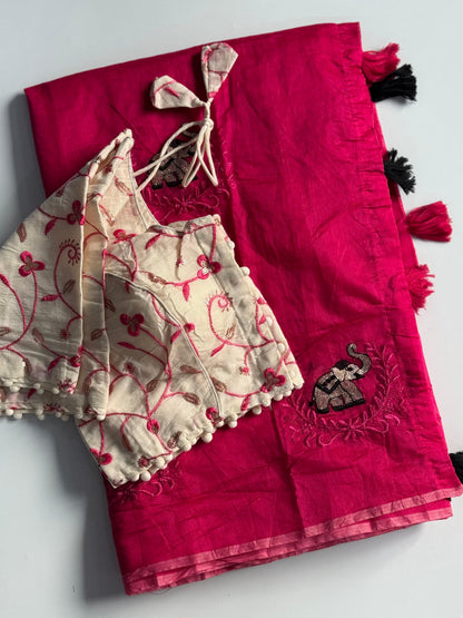 Graceful Elephant Design Chanderi Silk Saree