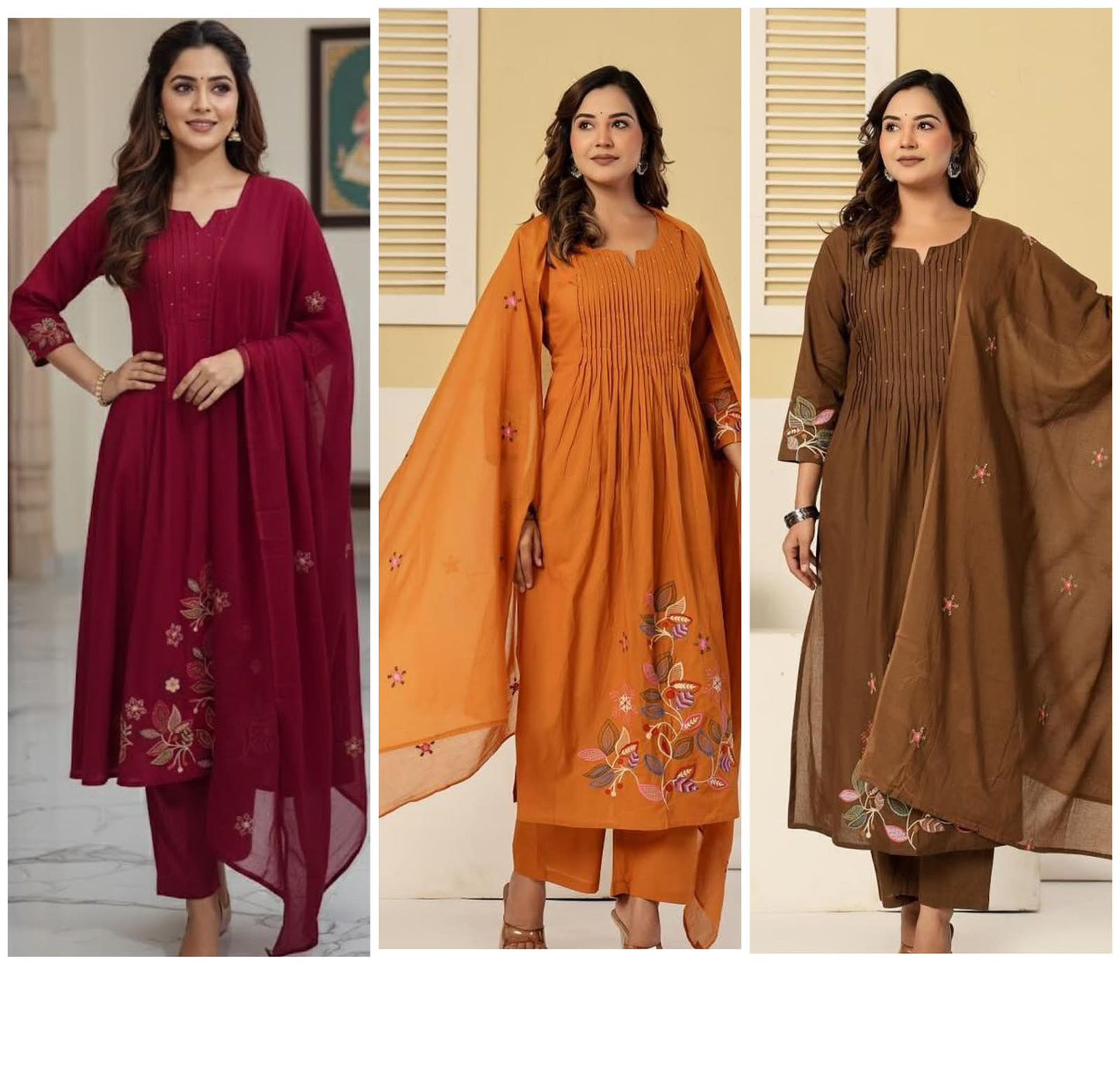 Graceful Pintex Yoke Embroidered Cotton Kurta Set