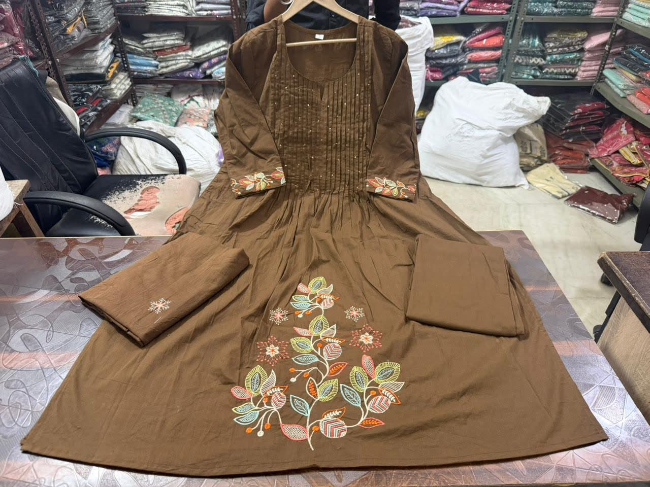 Graceful Pintex Yoke Embroidered Cotton Kurta Set