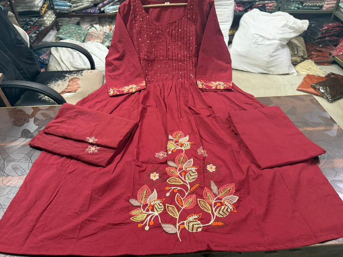 Graceful Pintex Yoke Embroidered Cotton Kurta Set