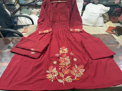 Graceful Pintex Yoke Embroidered Cotton Kurta Set