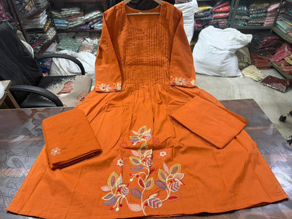 Graceful Pintex Yoke Embroidered Cotton Kurta Set