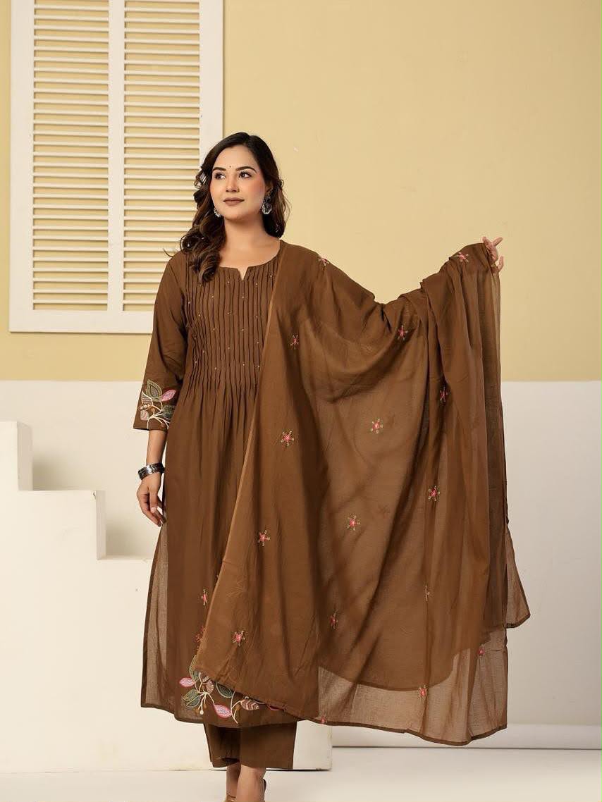 Graceful Pintex Yoke Embroidered Cotton Kurta Set