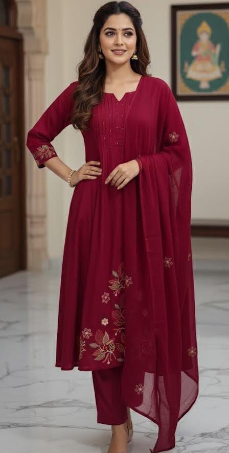 Graceful Pintex Yoke Embroidered Cotton Kurta Set