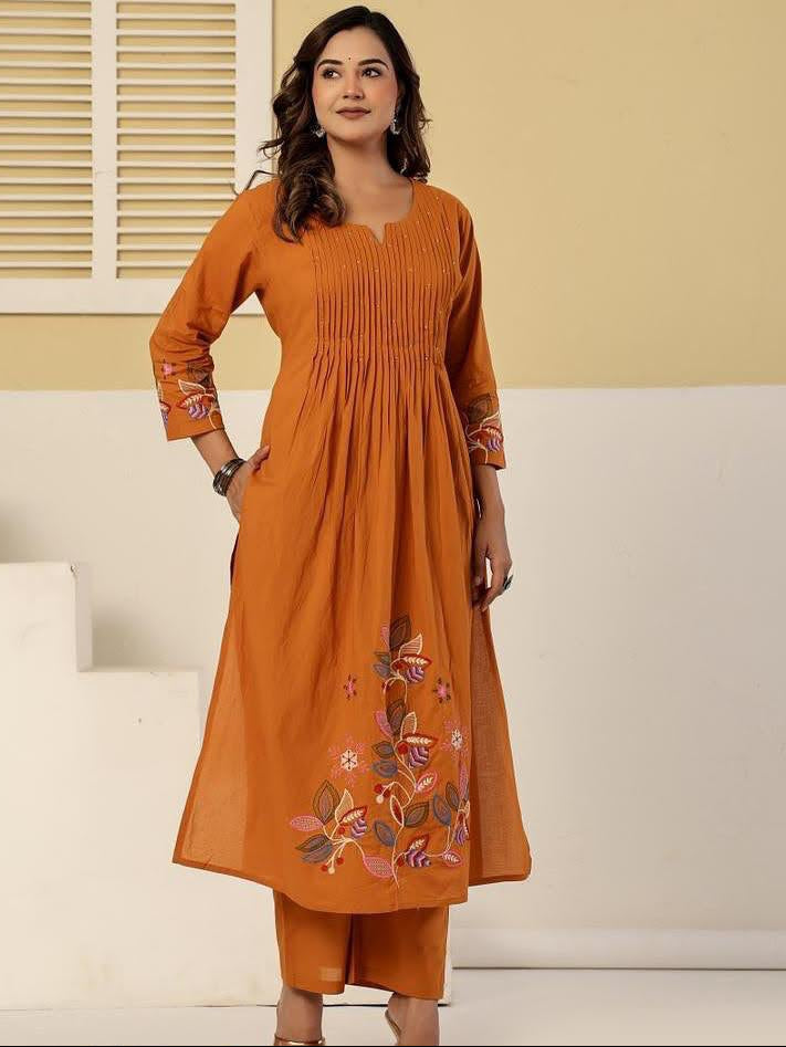 Graceful Pintex Yoke Embroidered Cotton Kurta Set
