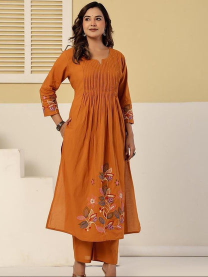 Graceful Pintex Yoke Embroidered Cotton Kurta Set