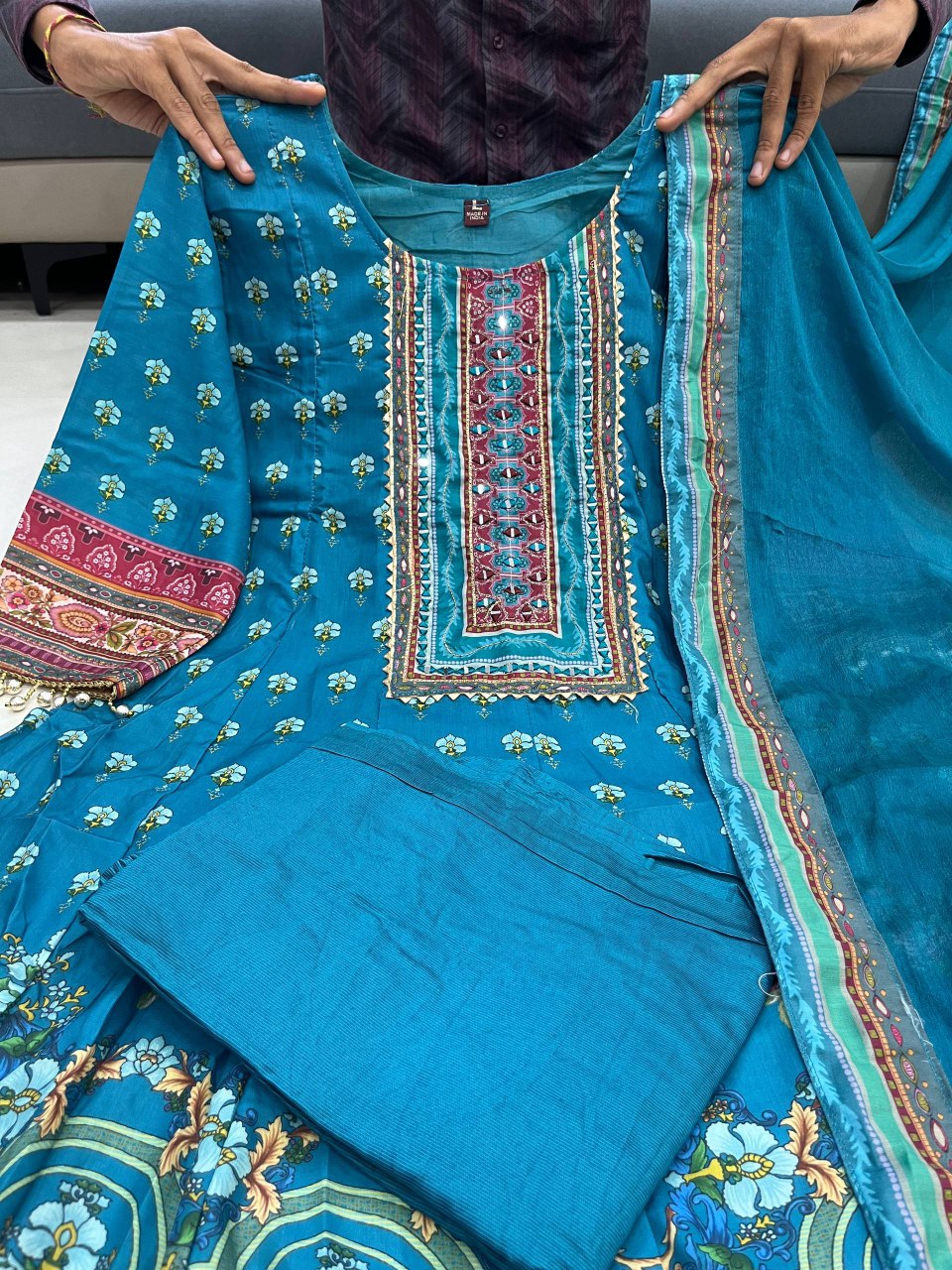 Rajasthani Blue Anarkali Plazo And Dupatta Set