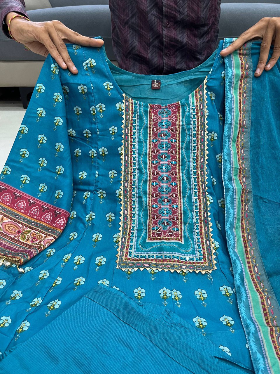 Rajasthani Blue Anarkali Plazo And Dupatta Set