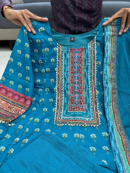 Rajasthani Blue Anarkali Plazo And Dupatta Set