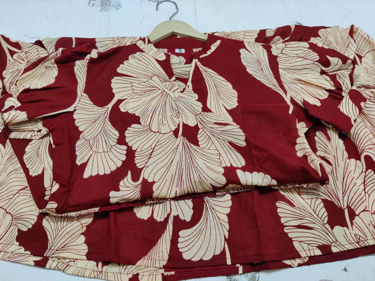 Elegant Printed Red Cotton Midi Dress