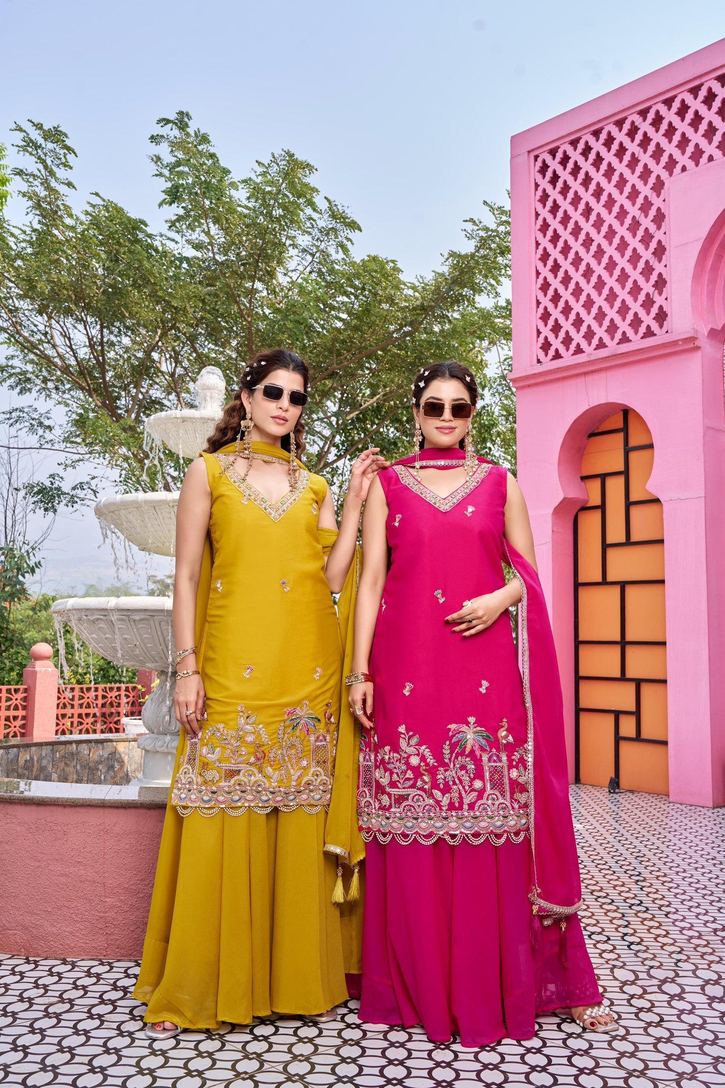 Designer Embellished Kurti Plazzo Set With Moti Beads Work