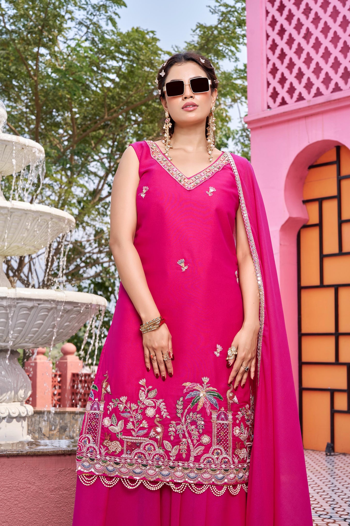 Designer Embellished Kurti Plazzo Set With Moti Beads Work