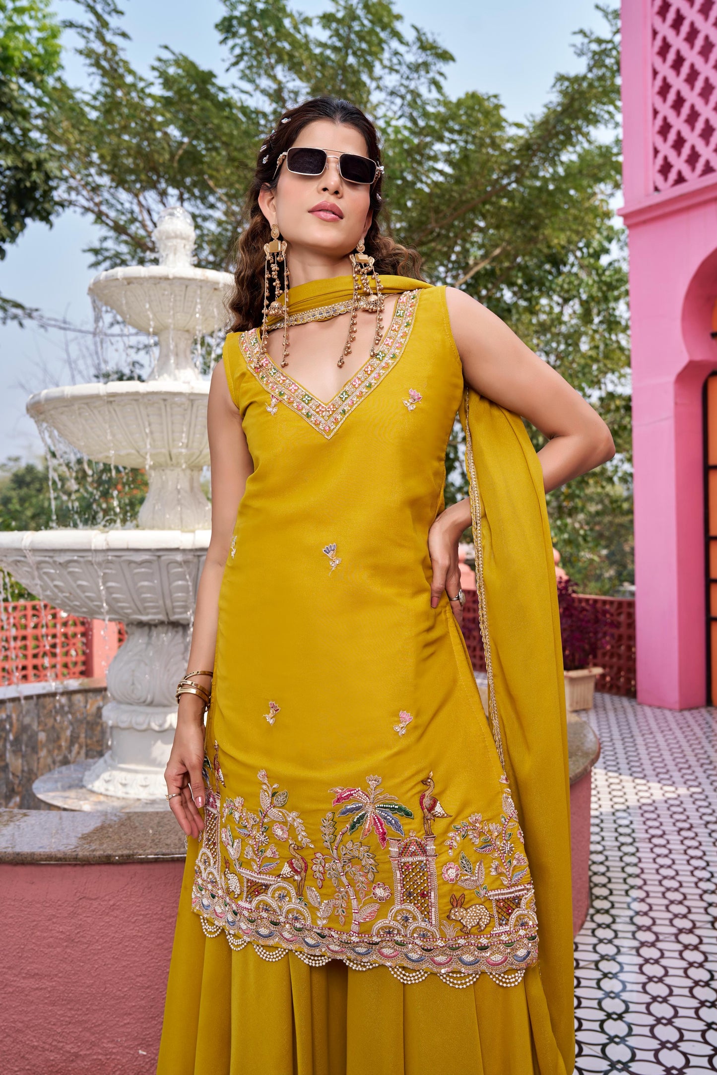 Designer Embellished Kurti Plazzo Set With Moti Beads Work