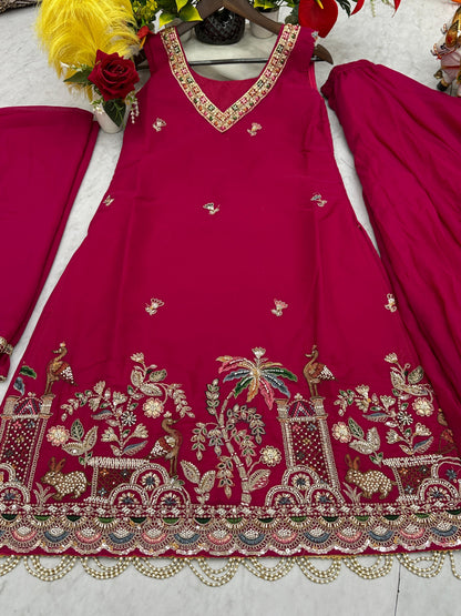 Designer Embellished Kurti Plazzo Set With Moti Beads Work