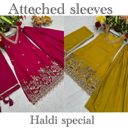 Designer Embellished Kurti Plazzo Set With Moti Beads Work