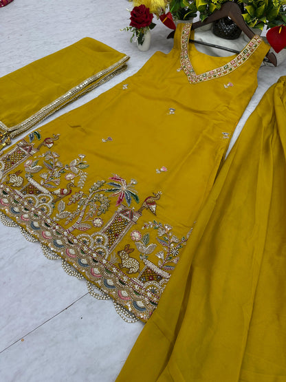 Designer Embellished Kurti Plazzo Set With Moti Beads Work