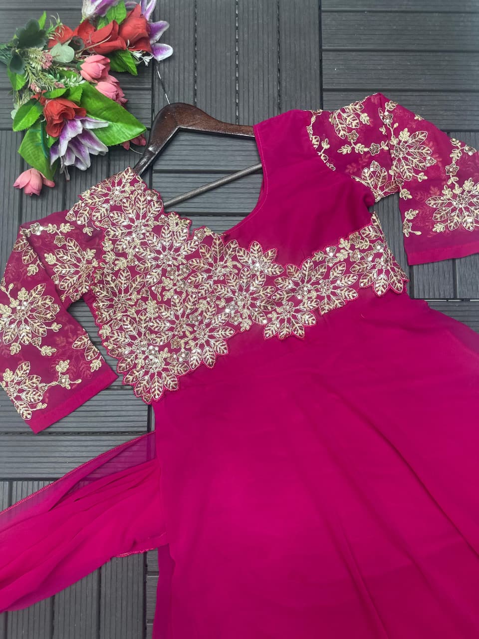 Trending Stylish Embroidered Draped Gown