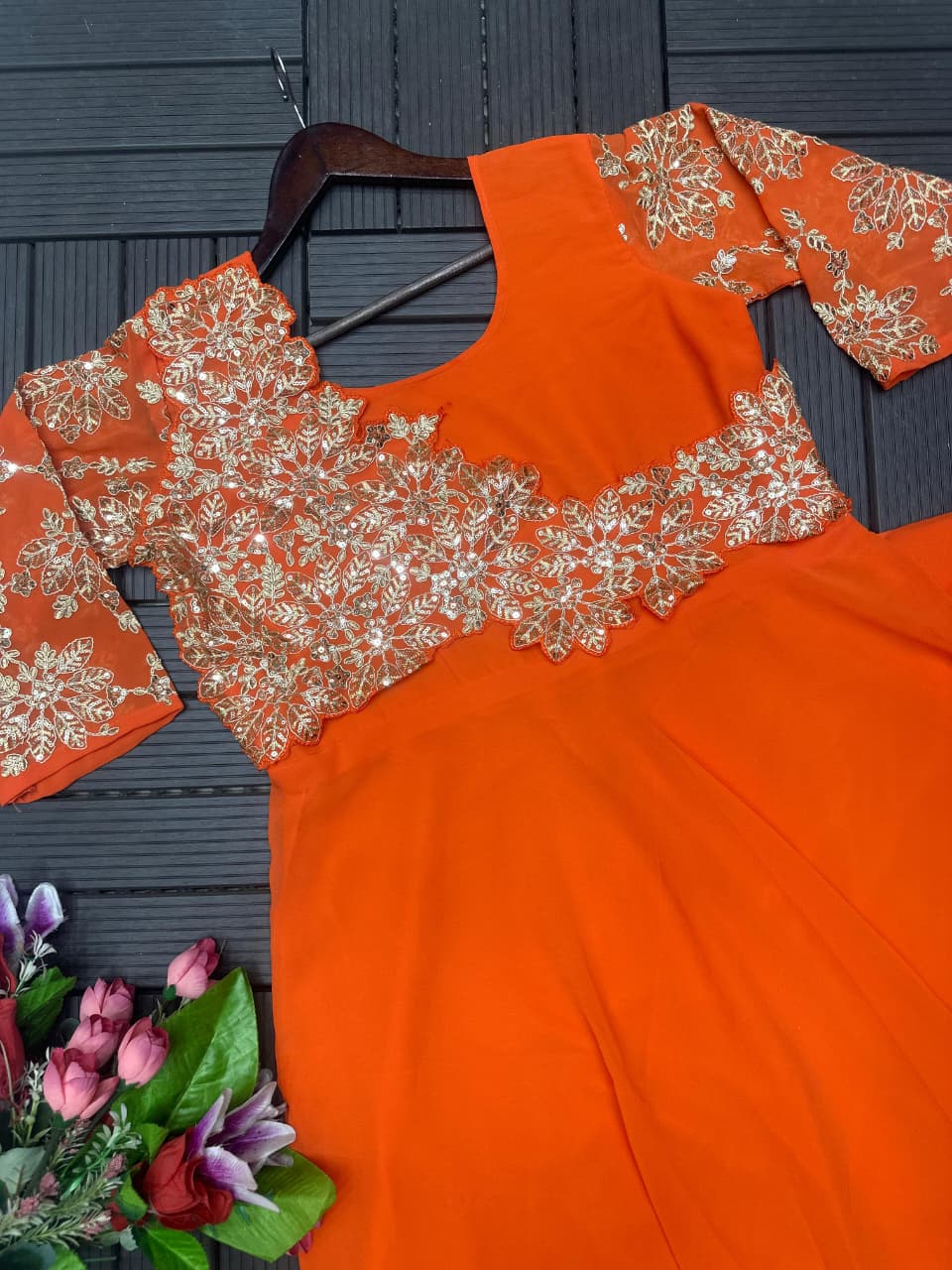 Trending Stylish Embroidered Draped Gown