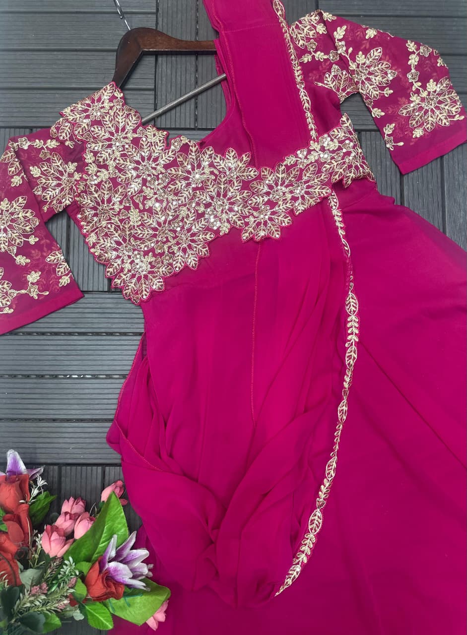 Trending Stylish Embroidered Draped Gown