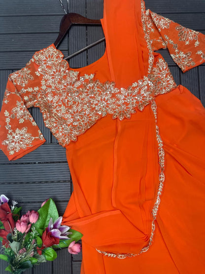 Trending Stylish Embroidered Draped Gown