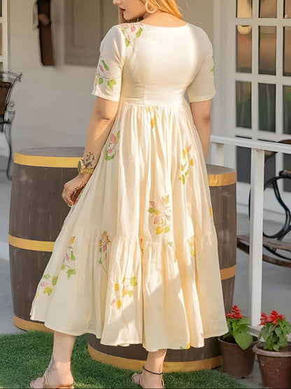 Beautiful Off-White Floral Print Maxi Dress