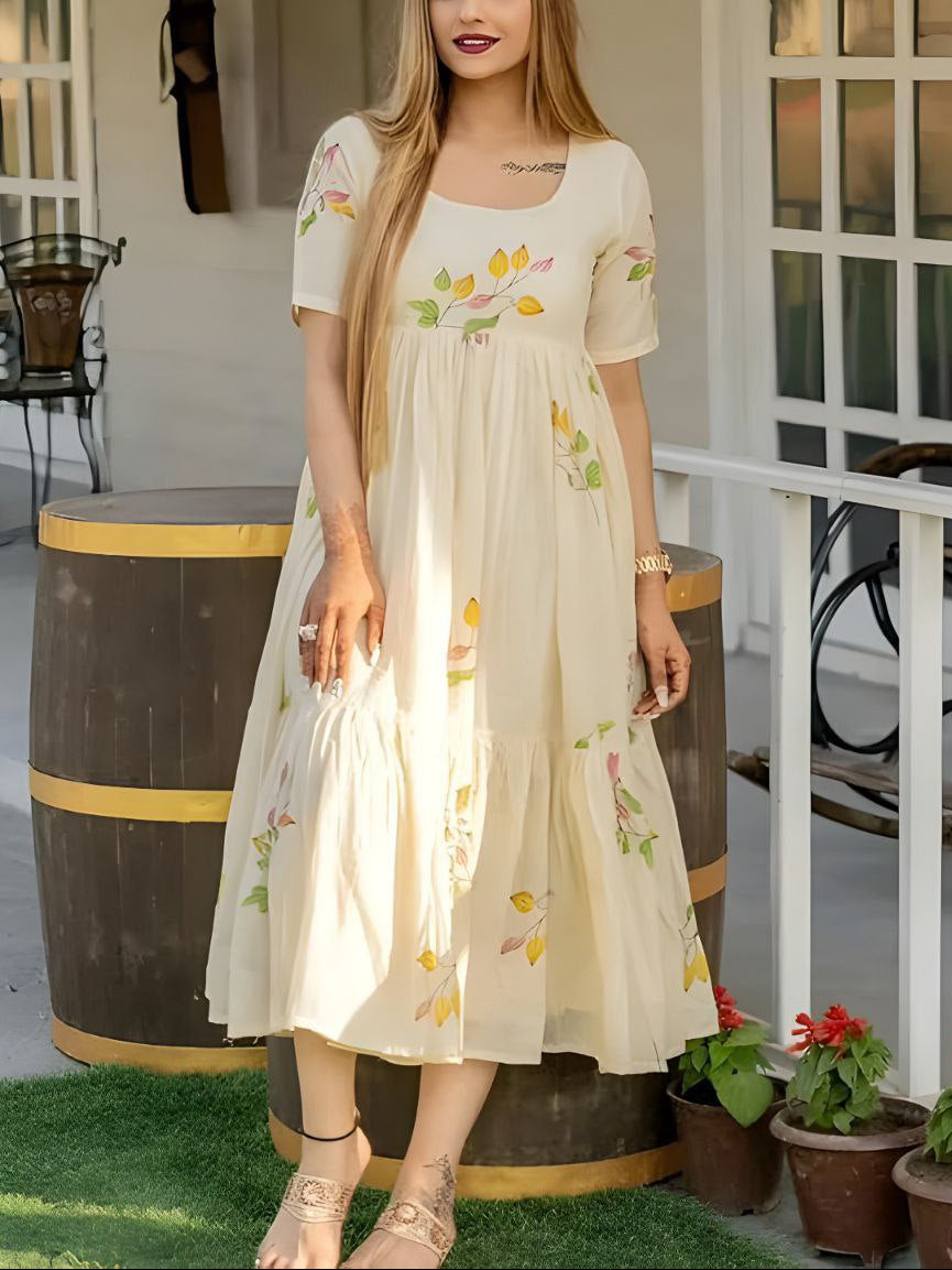 Beautiful Off-White Floral Print Maxi Dress