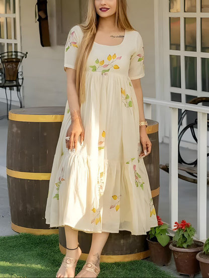 Beautiful Off-White Floral Print Maxi Dress