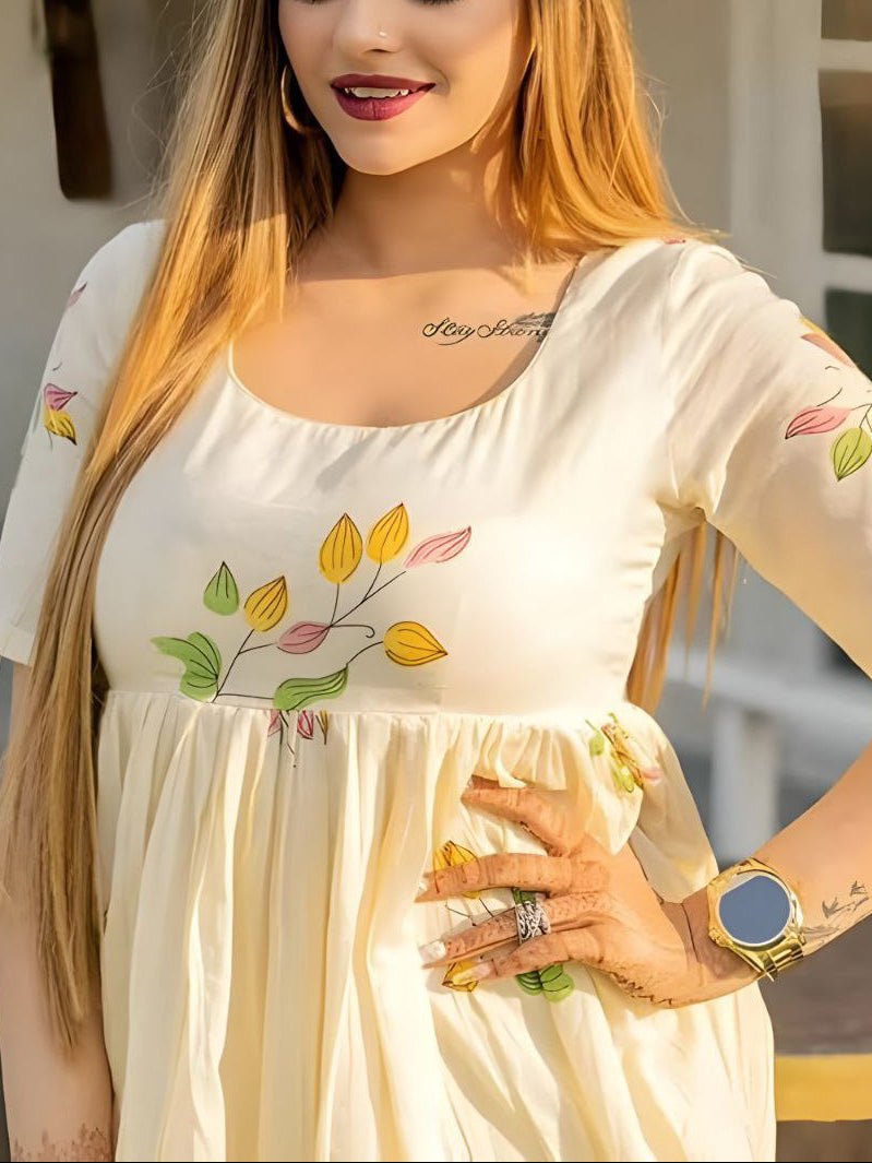 Beautiful Off-White Floral Print Maxi Dress