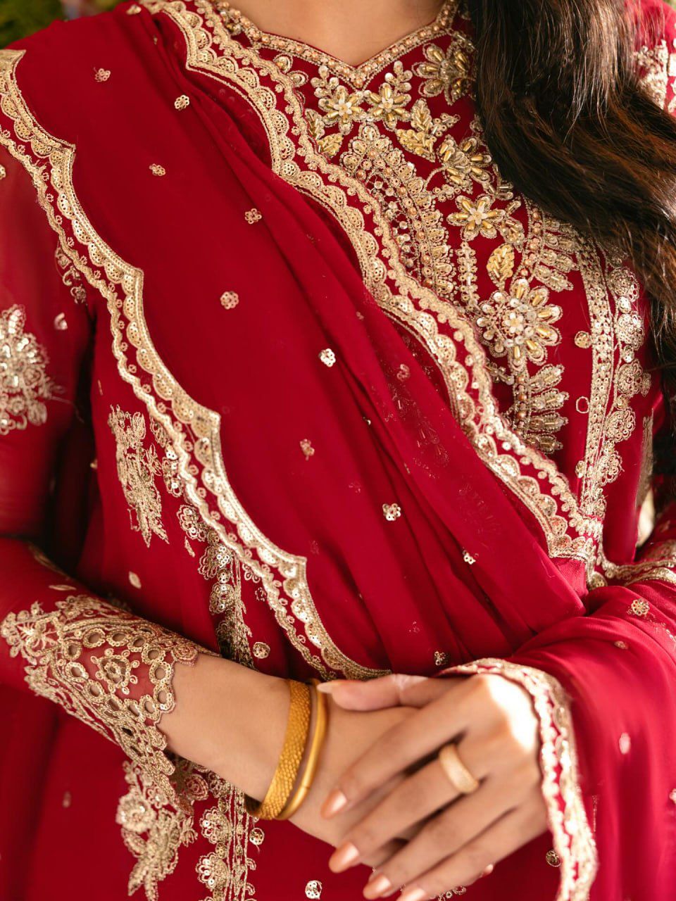Stunning Exclusive Bridal Red 3-Piece Sharara Set