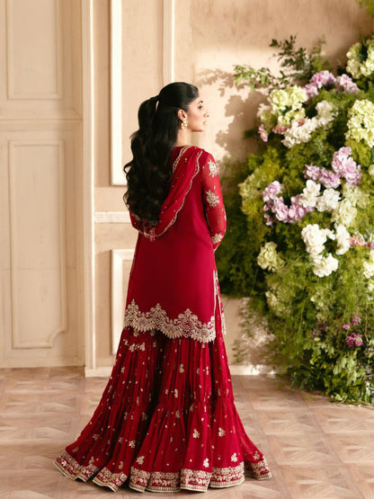 Stunning Exclusive Bridal Red 3-Piece Sharara Set