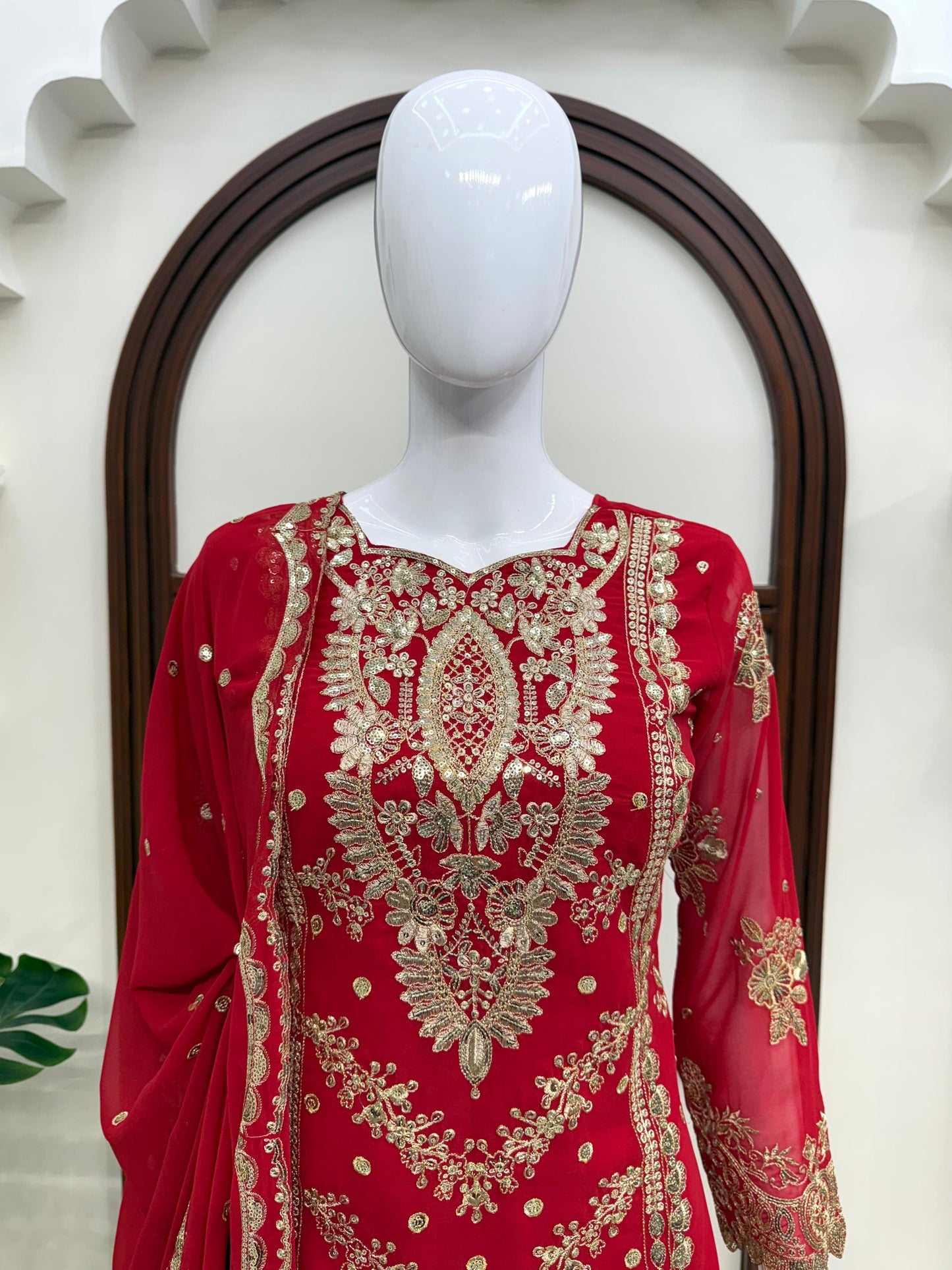 Stunning Exclusive Bridal Red 3-Piece Sharara Set