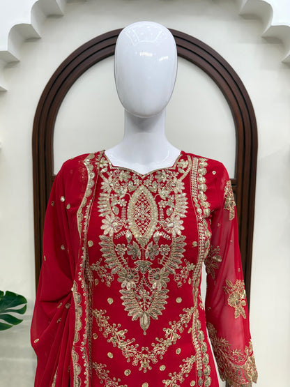 Stunning Exclusive Bridal Red 3-Piece Sharara Set