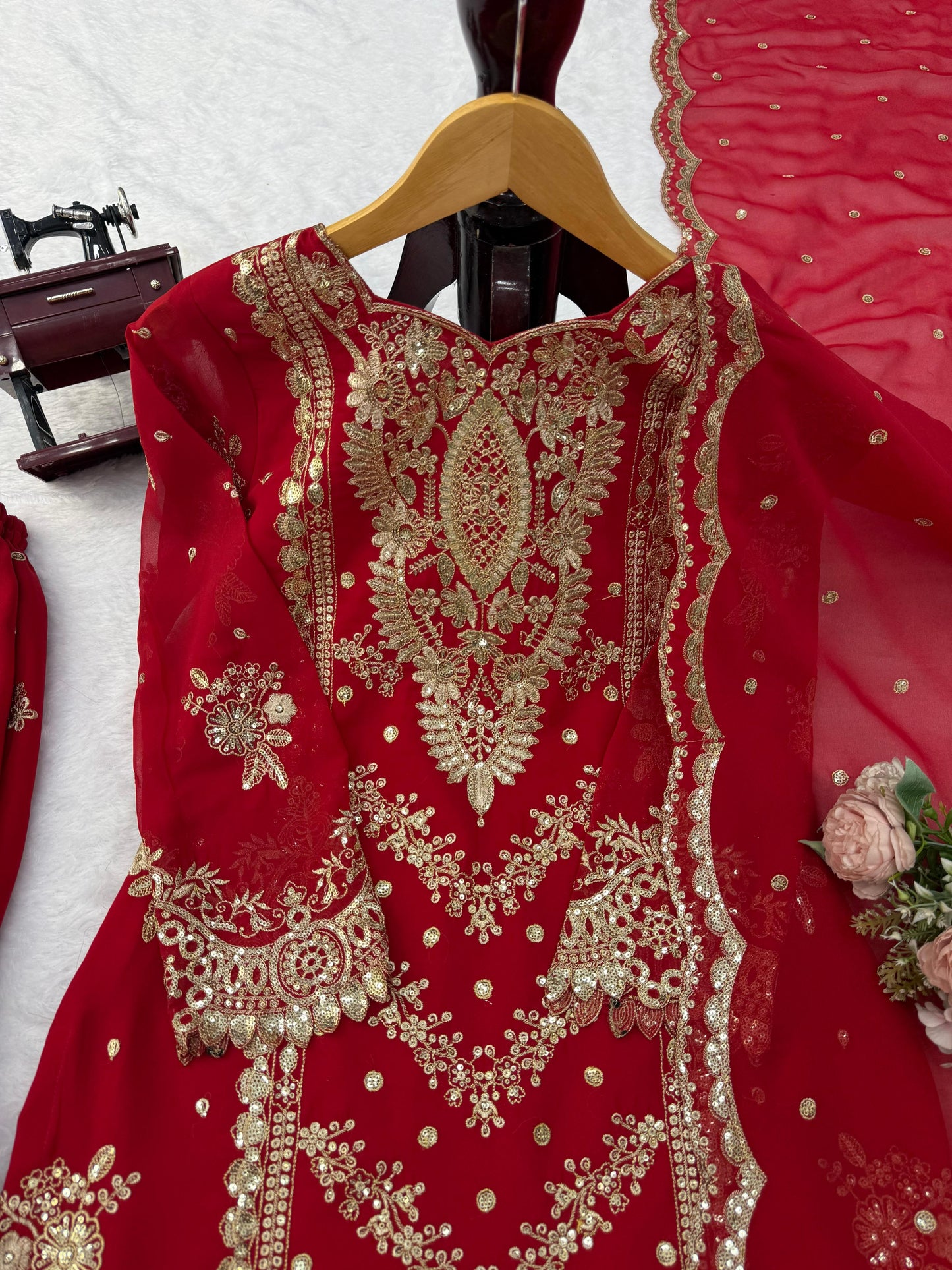 Stunning Exclusive Bridal Red 3-Piece Sharara Set