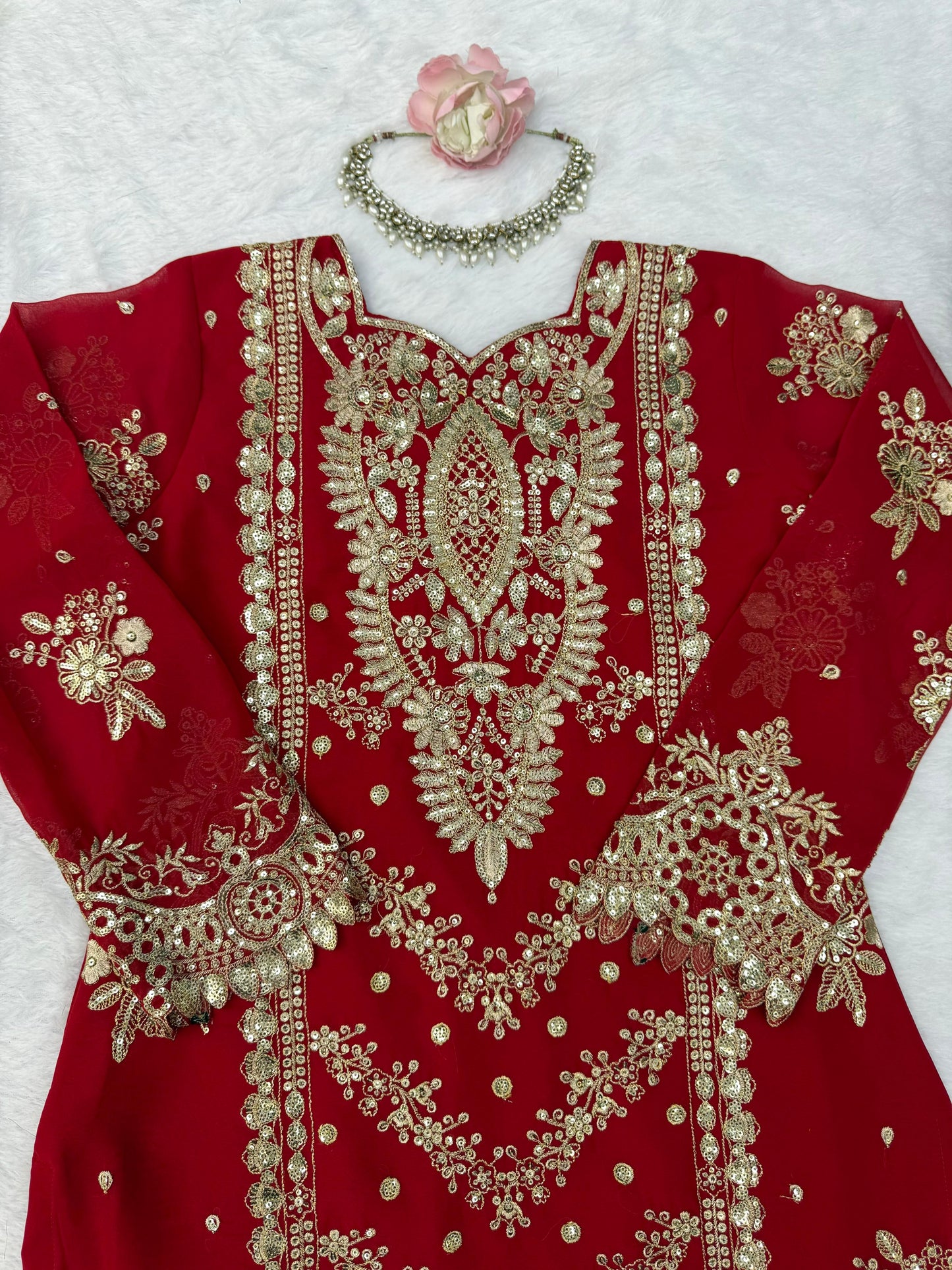 Stunning Exclusive Bridal Red 3-Piece Sharara Set