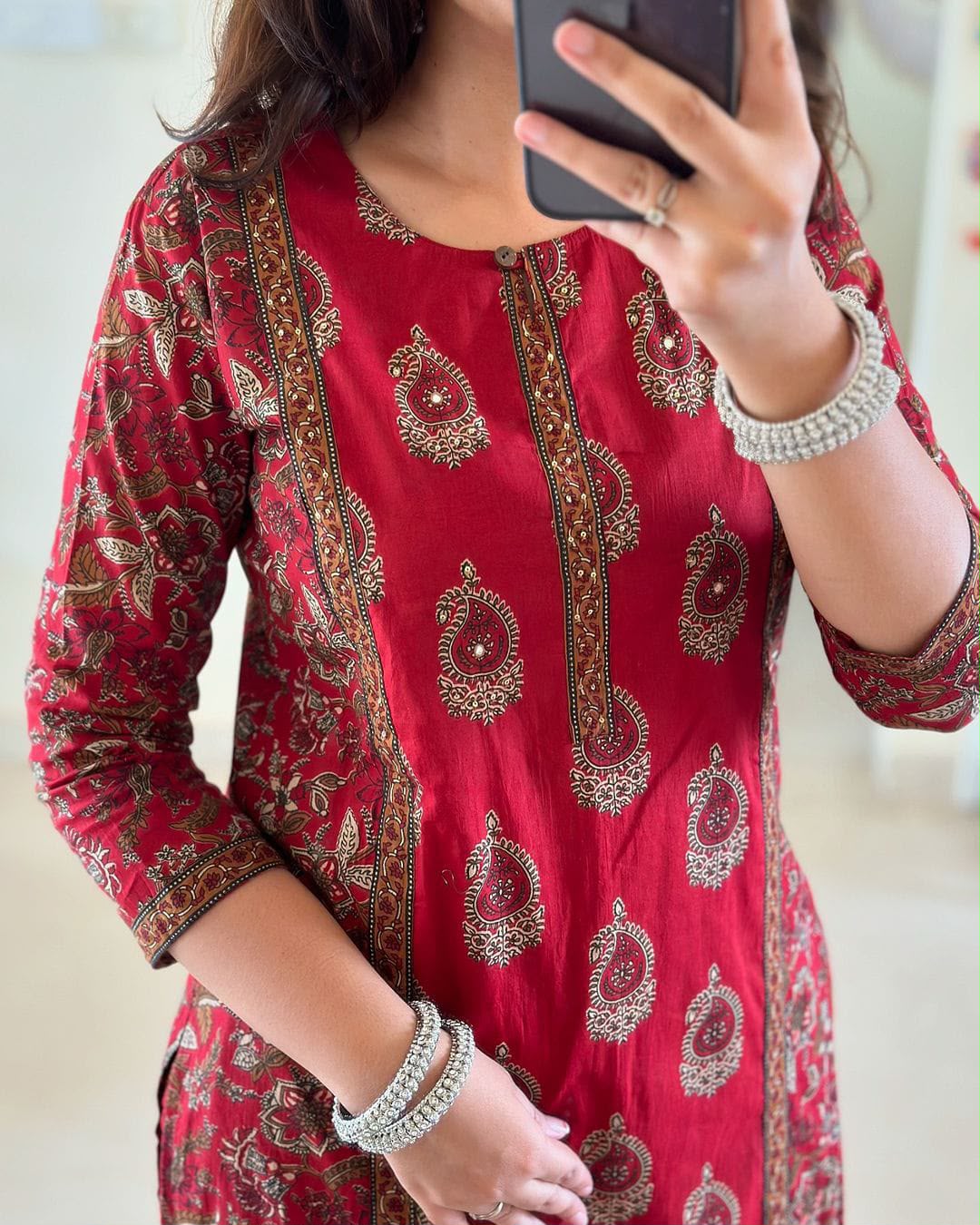 Jaipuri Red Printed Cotton Kurta Set