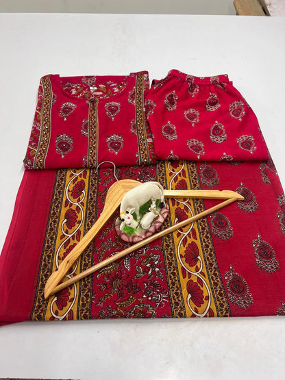 Jaipuri Red Printed Cotton Kurta Set