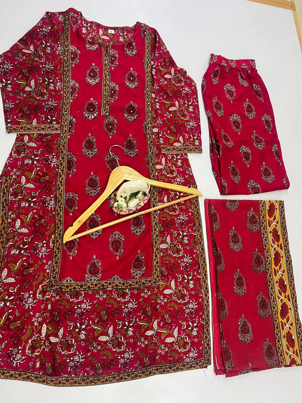 Jaipuri Red Printed Cotton Kurta Set