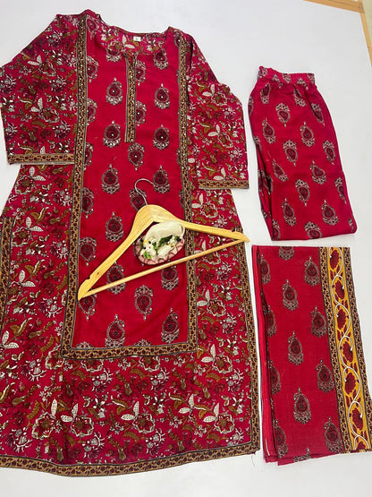 Jaipuri Red Printed Cotton Kurta Set