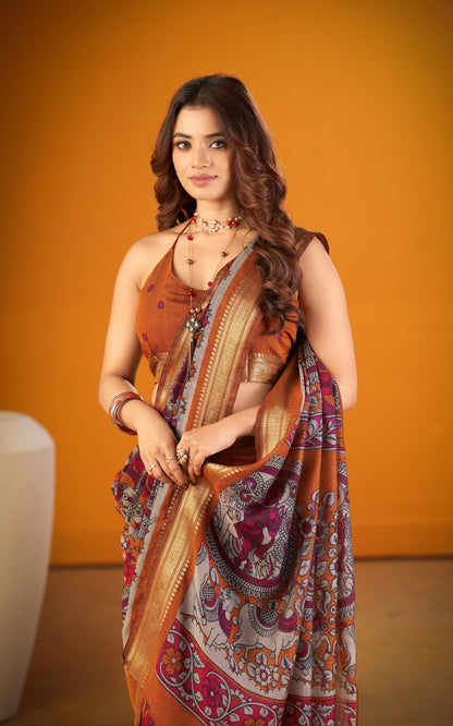 Exclusive Kalamkari Chanderi Saree