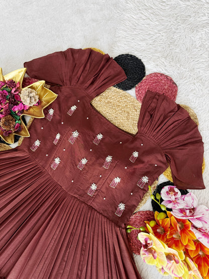 Elegant Flaired Mul Cotton Dress With Maggam Work