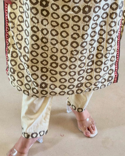 Elegant Ajrakh Muslin Kurta Set With Handwork Detailing