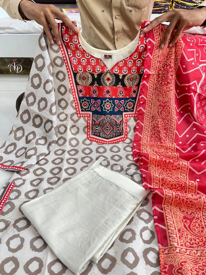 Elegant Ajrakh Muslin Kurta Set With Handwork Detailing