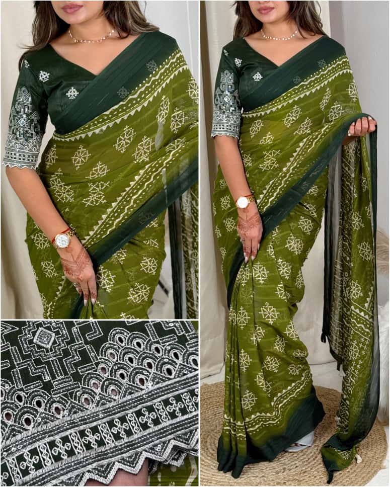 Elegant Georgette Saree With Motif Prints