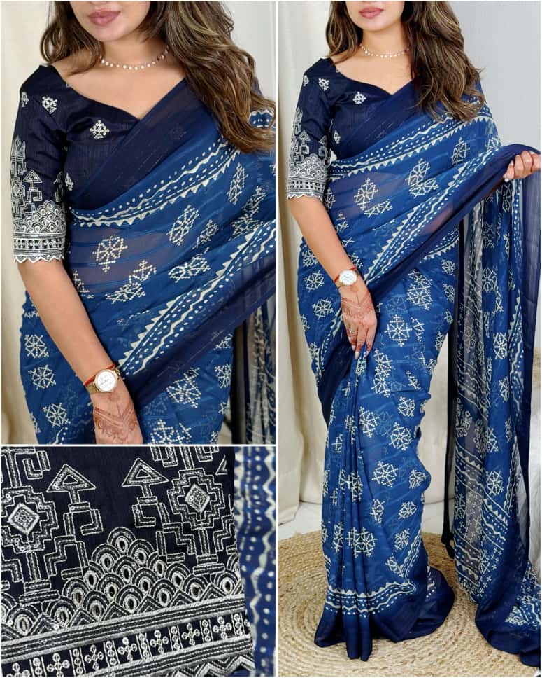 Elegant Georgette Saree With Motif Prints