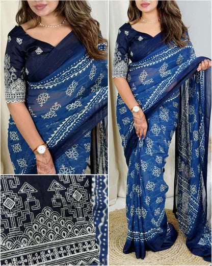 Elegant Georgette Saree With Motif Prints