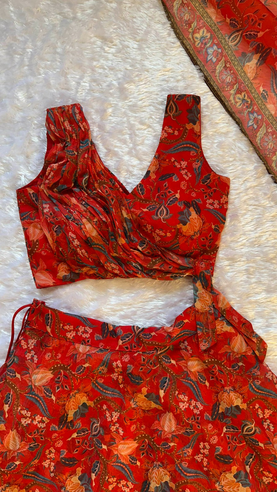 Ravishing Red Floral Printed Lehenga Set