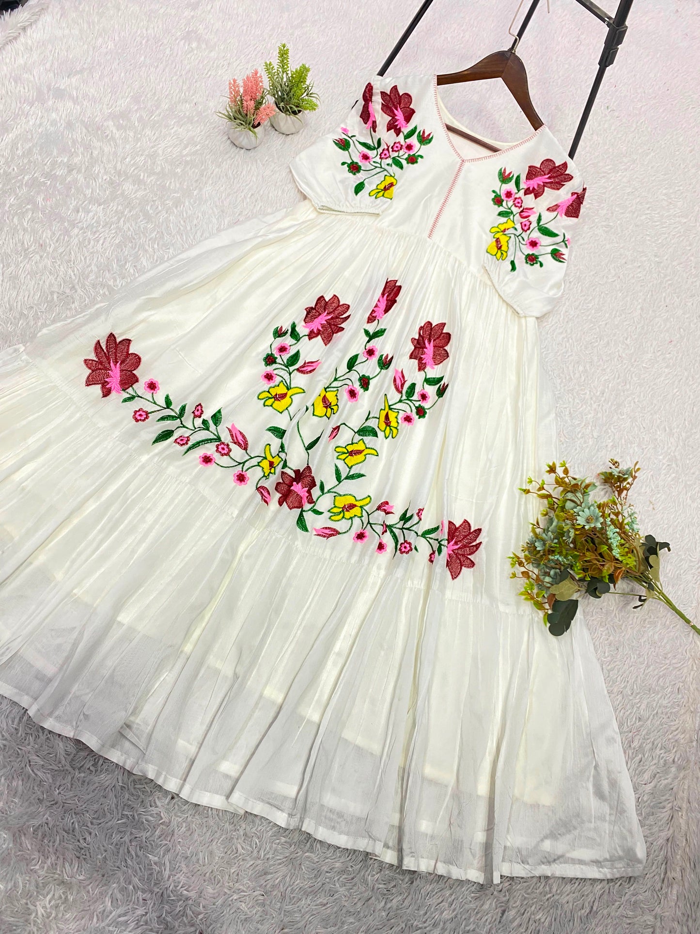 Summer-Friendly Embroidered Rayon Maxi Dress